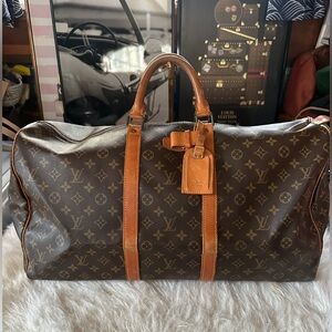 Louis Vuitton Monogram Keepall 55 Vintage w/ Luggage Tag and Poignet 1988